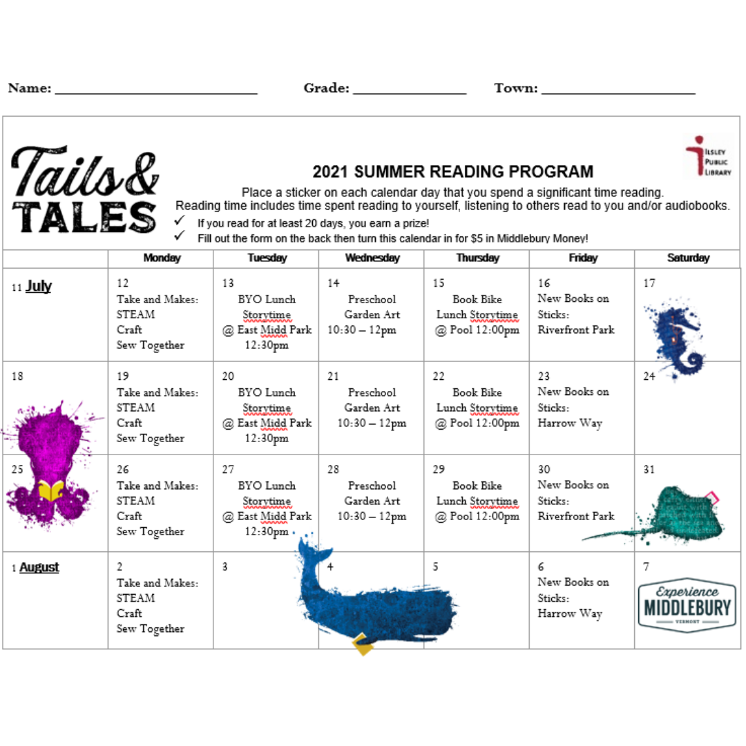 Summer Reading Calendar 2 Ilsley Public Library