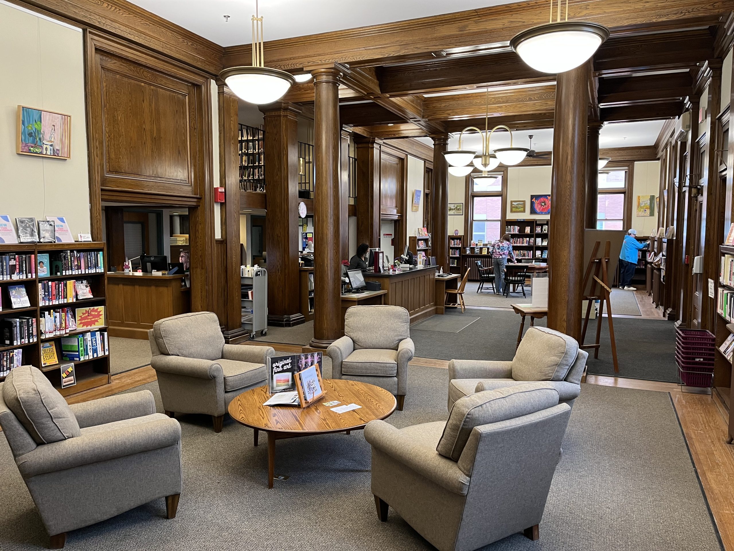 room in library with chairs